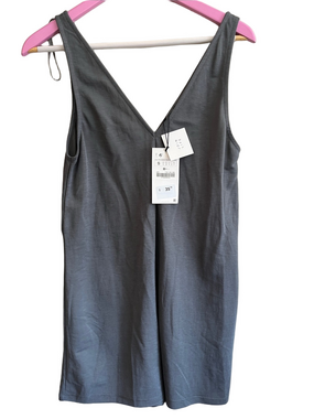 NWT❗️Zara Size SMALL Charcoal Gray V-Neck Tank Short Romper EcoVero